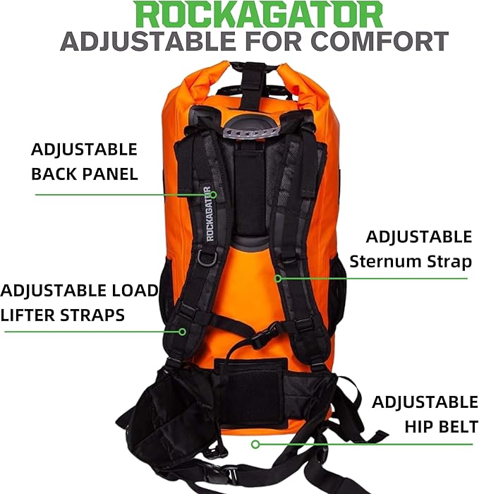 Rockagator Kanarra 90L Waterproof Backpack for Camping, Hiking, Mountaineering, Backpacking, Hunting, Fishing, Canoeing, Outdoor Activities, The Wet Outdoors - Large Capacity, Roll Top Closure, Orange