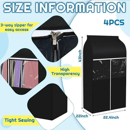 Amylove 4 Pcs 43'' Garment Bags for Hanging with Zippers Hanging Clothes Storage Garment Rack Cover Sealed Dust Cover Wardrobe Clothing Organizer for Suit Coat