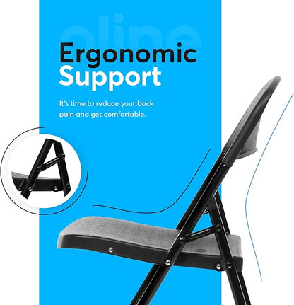 Oline Folding Chair, Indoor Outdoor Plastic Commercial Stackable Foldable Guest Chairs for Events Office Wedding Party Picnic Kitchen Dining, 350lb Capacity (Black, 2 Pack)