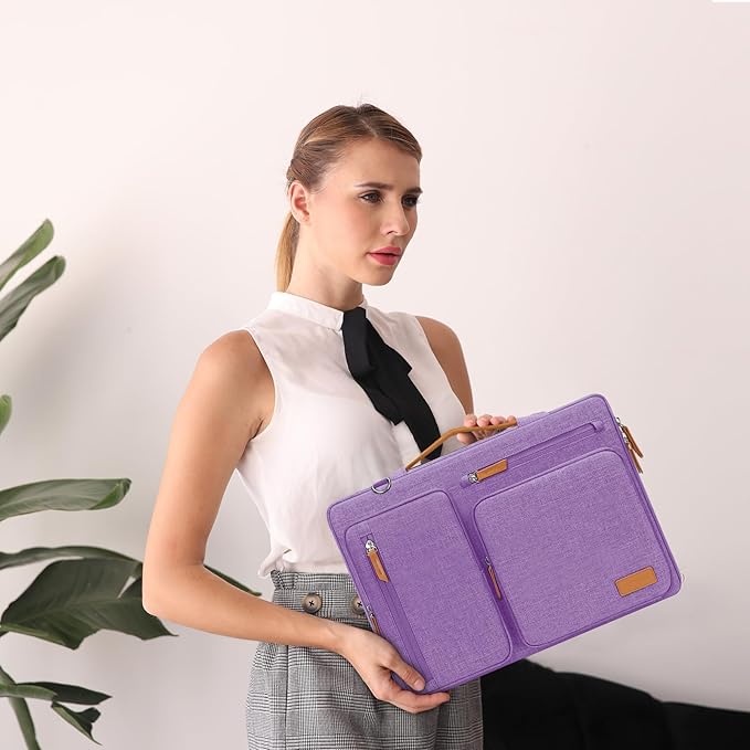 MOSISO 360 Protective Laptop Shoulder Bag,17-17.3 inch Computer Bag Compatible with MacBook, HP, Dell, Lenovo, Asus Notebook,Side Open Messenger Bag with 4 Zipper Pockets&Handle, Lilac