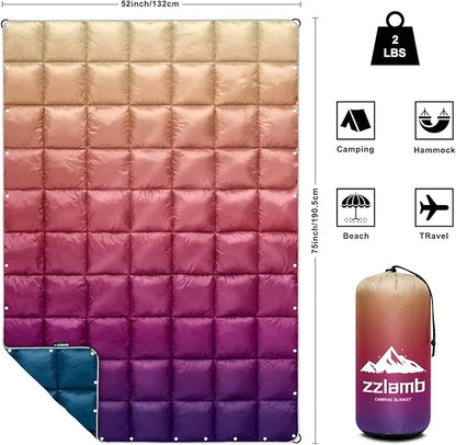 zzlamb Camping Blanket for Cold Weather,Outdoor Puffy Blanket Portable Down Alternative,Windproof Warm Cloak with Snaps,Cozy Quilt Backpacking Picnic RV Travel Plane Car Hammock Beach Climbing
