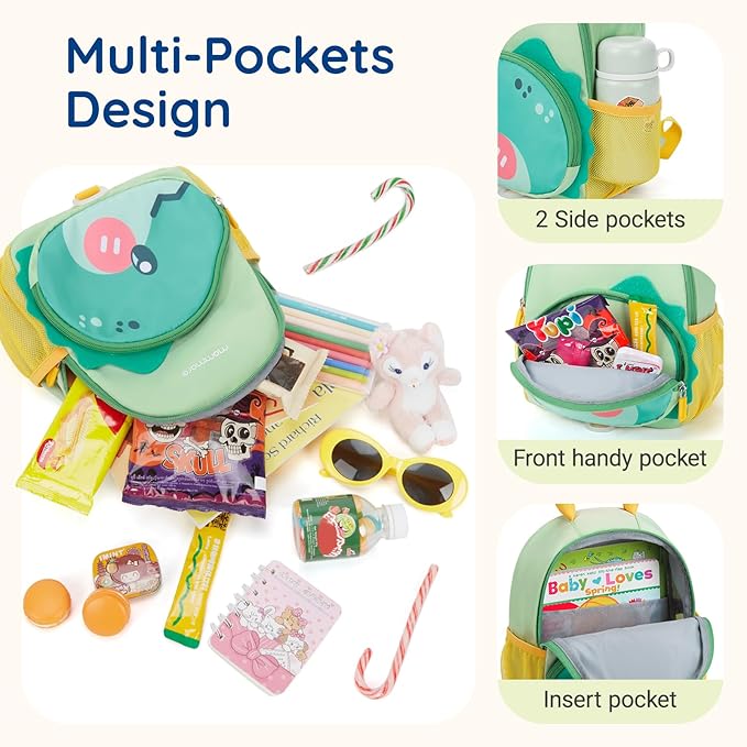 mommore Toddler Backpack for Boys 2-4 Cute 3D Kids Backpack Dinosaur Small Pre-K Backpacks Water-Resistant for Preschool Kindergarten with Toddler Leash, Chest Buckle