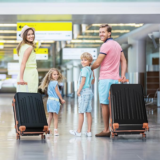Karl home Carry On Luggage 22x14x9 Airline Approved, ABS Hardshell Suitcase with TSA Lock & Spinner Wheels, Durable Small Suitcase Rolling Luggage for Business Travel, Black & Brown