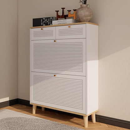 Spaco Shoe Storage Cabinet with 2 Flip Drawers for Entryway,Narrow Shoe Rack Organizer Cabinet with Oak Top and 2 Storage Drawers for Hallway,Entrance