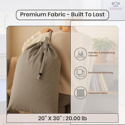 LFH Home Cotton Canvas Large Laundry Bag with Handle, Heavy Duty Drawstring Closure Washable Laundry Bags, School Travel, Home, Hotel, College Dorm, Organizer Sack, Toys Clothes 20x30 (Pack of 2)-Grey