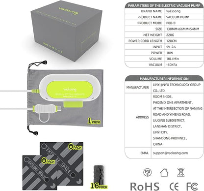Vacuum Storage Bags for Travel with Portable Electric Pump, 16 Packs Vacuum Seal Bags for Clothing with High Pressure Pump, Compression Packing Space Saver, Portable Travel Bags for Luggage