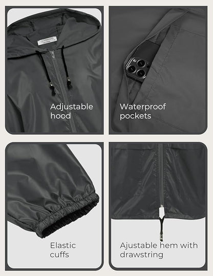 COOFANDY Mens Packable Rain Jacket Lightweight Waterproof Raincoat with Hood Outdoor Rain Gear Travel Hiking Cycling