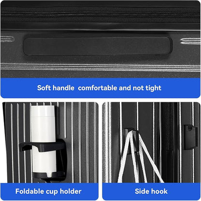 SOKOK Front Pocket Luggage Carry On with Spinner Wheels, Wide Handle Travel Suitcase PC Hardshell Durable Rolling Luggage for Business Trip with Charging Port and Cup Holder, Graphite
