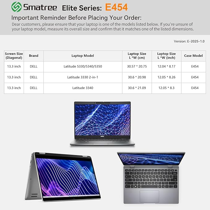 Smatree Laptop Sleeve for 13.3 inch DELL Latitude 5330/5340/3340,for 13.3 inch DELL Latitude 3330 2-in-1/5350,Case with Accessory Pocket,YKK Zipper,Patented Shockproof Design,Green(E454G)