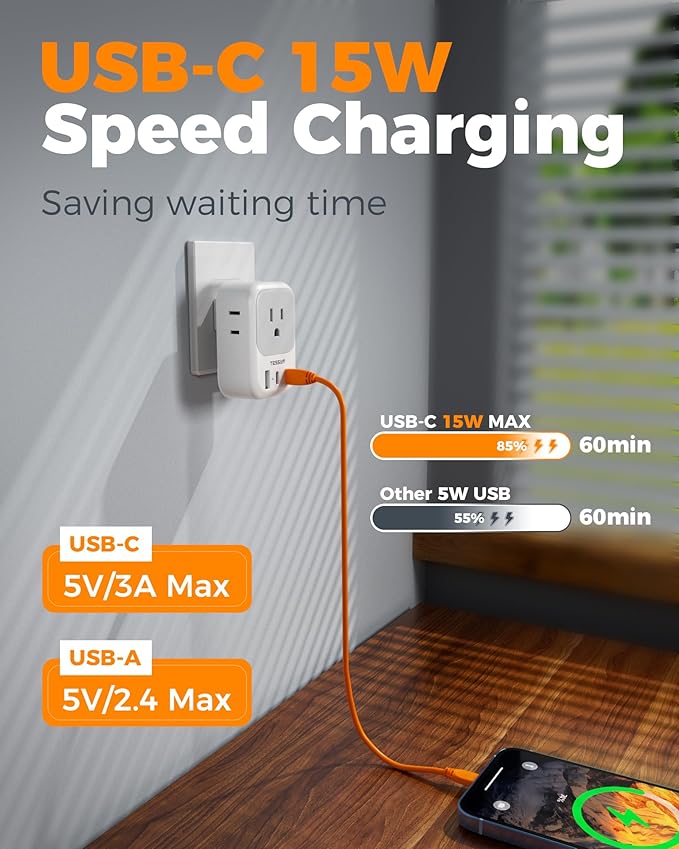 2 Prong to 3 Prong Outlet Adapter, TESSAN US to Japan Plug Adapter 2 Pack with 4 Outlets 3 USB (2 USB-C), Outlet Adaptor US to Japan China Mexico Philippines Canada Peru Thailand Vietnam