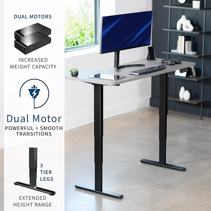 VIVO Electric 60 x 24 in Dual Motor Sit Stand Desk, Memory Height Adjustment, 2B Series, Dark Gray Top Black Frame, DESK-KIT-2B6G