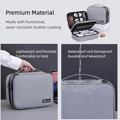 Electronics Organizer Travel Case,Cord Organizer Travel, Double-Layer Cable Organizer Bag, Tech Pouch Accessories Carry Storage For Phone, Cables, Airpods, USB, Sd Card, Essentials (Grey)