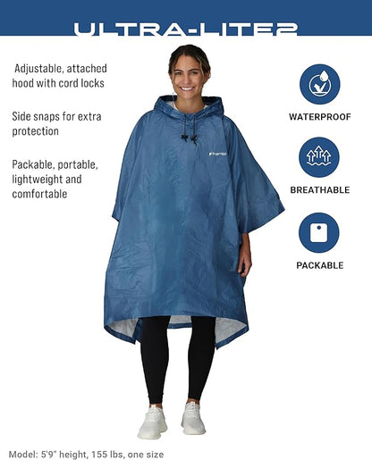 FROGG TOGGS Ultra-lite2 Waterproof, Breathable Rain Poncho, Adult and Youth Sizes