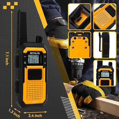 Retevis RB48 Waterproof Walkie Talkies, Heavy Duty Two Way Radio, Advanced Triple Proof, Vibration Call, USB-C, SOS,2000mAh, NOAA, 2 Way Radio(2 Pack) Yellow