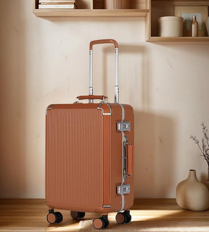 feilario 20in Hardshell Carry-On Luggage, Aluminum Frame Zipperless Suitcase with Brake Wheels, TSA-Accepted Lock & Side Hooks (Brown (zipperless closure), 20in)