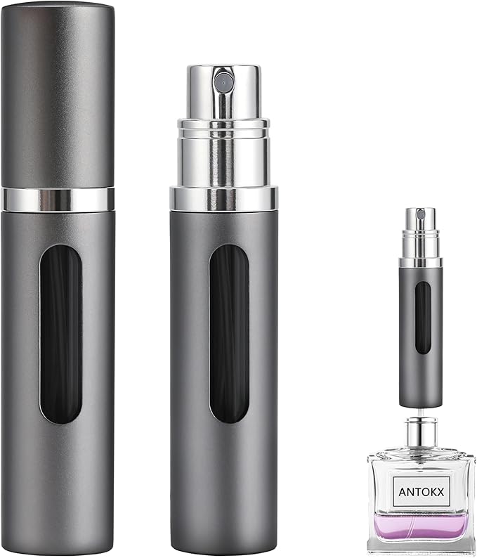 Travel Perfume Atomizer - 5ML Pocket Refillable Spray Bottle, Perfume Bottle for Women and Men (Gray)