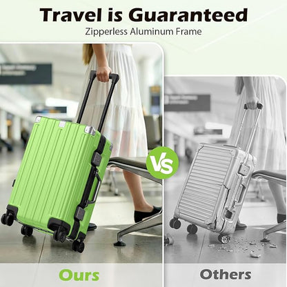 Krute Aluminum Frame Carry On Luggage 20 Inch Zipperless Luggages USB Charger Hardside PC Suitcase With Spinner Wheels Airline Approved Hard Shell Suitcases with TSA Lock (1 Piece)