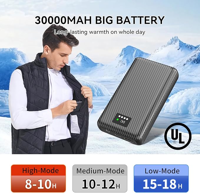 DR.HILL 7.4V Heated Vest Battery Pack, 30000mAh Huge Capacity Power Bank with 3.8MM DC Port and USB Port for Heated Vests Heated Stadium Seat Heated Pants for Men Women