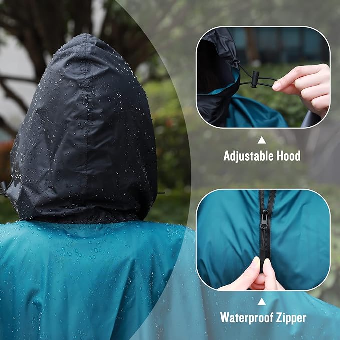 SaphiRose Unisex Rain Poncho Waterproof Raincoat Hooded for Adults Women with Pockets