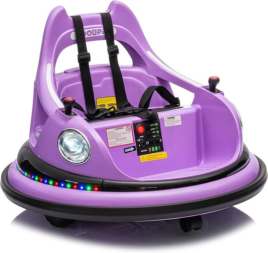 12V Bumper Car for Kids, Bumper Car for Toddlers W/Remote Control, Electric Ride On Car with LED Lights & 360 Degree Spin, Bluetooth, Anti-Collision Padding, Safety Belt, DIY Stickers,Purple