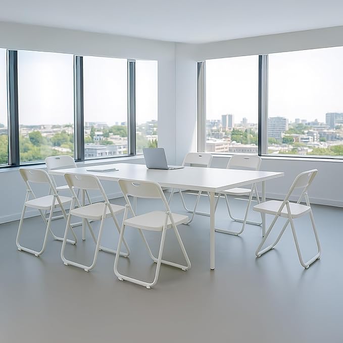 30 Pack White Plastic Folding Chairs, Indoor Outdoor Portable Stackable Commercial Seats with Steel Frame for Home Office Wedding Party Events Kitchen Dining, 350lb Capacity