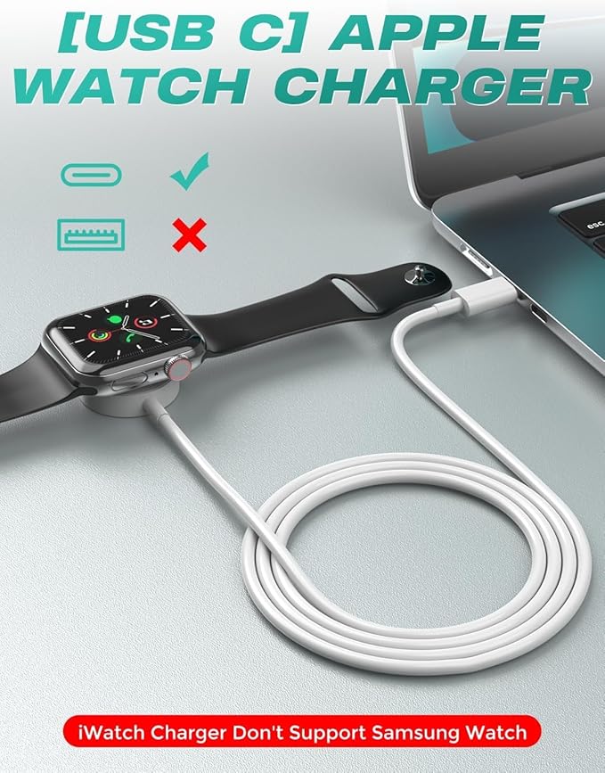 𝟐𝟎𝟐𝟓 𝐔𝐩𝐠𝐫𝐚𝐝𝐞𝐝 𝐔𝐒𝐁 𝐂 for Apple Watch Charger Magnetic iWatch Charger Wireless Portable Compatible with iWatch Ultra2 Ultra Series 11/10/9/8/7/6/SE/SE2/5/4/3/2/1-[3.3FT/2Pack]