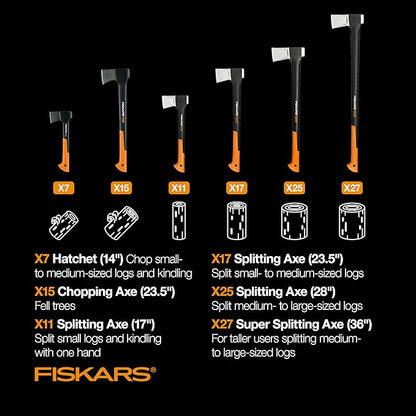 Fiskars X7 Hatchet Lightweight Wood Splitter for Small to Medium Size Kindling with Proprietary Blade and Shock-Absorbing FiberComp Handle, Lawn and Garden Tool, 14 inch, 1.5 pounds