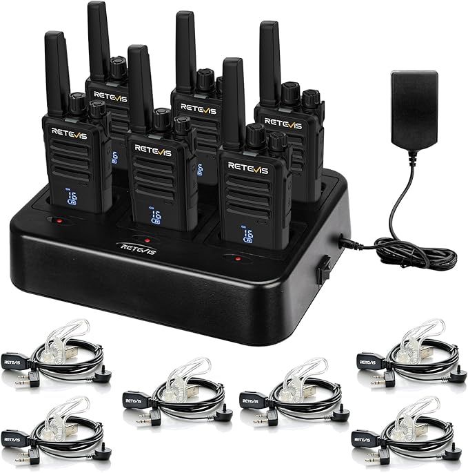 Retevis RT68H Walkie Talkies for Adults Long Range,Portable FRS Two-Way Radios Rechargeable,Intuitive,Channel Power Display, with 6 Way Multi Charger,Hands Free Walkie Talkies with Earpiece (6 Pack)