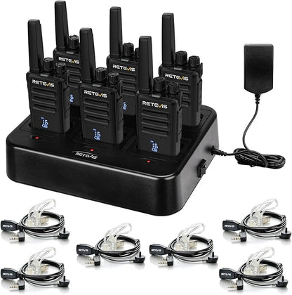 Retevis RT68H Walkie Talkies for Adults Long Range,Portable FRS Two-Way Radios Rechargeable,Intuitive,Channel Power Display, with 6 Way Multi Charger,Hands Free Walkie Talkies with Earpiece (6 Pack)