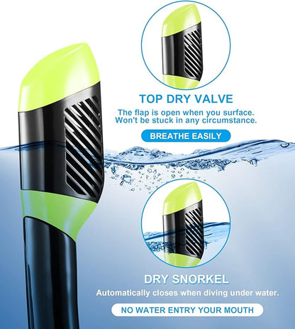 Aegend Snorkeling Gear for Adults Youth Kids, Dry Snorkel Set Panoramic View Enhanced Anti-Leak and Anti-Fog Technology, Adjustable Strap for Snorkeling Scuba Diving Swimming with Mesh Bag