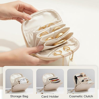 Small Travel Jewelry Case, Travel Gifts for Women Girls, Mini Jewelry Pouch Bags with Tassel Zipper, Portable Jewelry Organizer Holder for Bracelet Rings Earring Necklace Bangles, Toffee