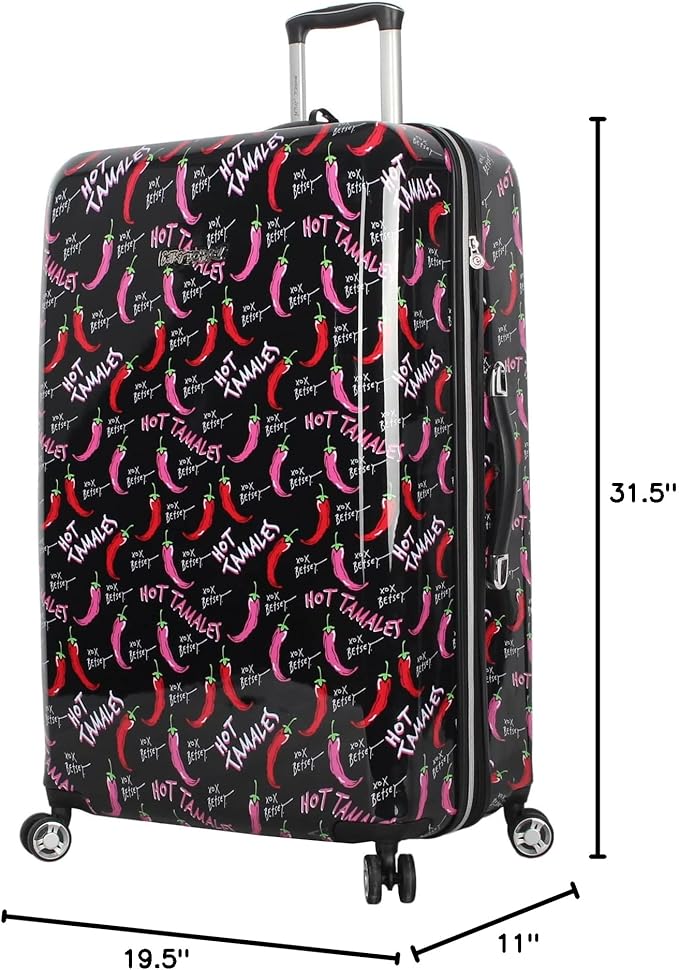 Betsey Johnson 30 Inch Checked Luggage Collection - Expandable Scratch Resistant (ABS + PC) Hardside Suitcase - Designer Lightweight Bag with 8-Rolling Spinner Wheels