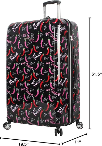 Betsey Johnson 30 Inch Checked Luggage Collection - Expandable Scratch Resistant (ABS + PC) Hardside Suitcase - Designer Lightweight Bag with 8-Rolling Spinner Wheels