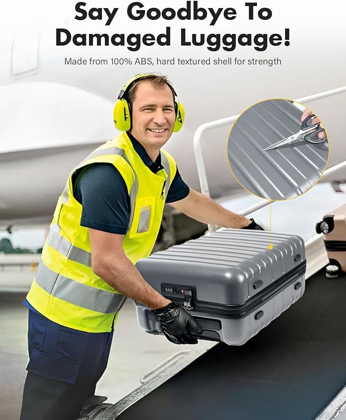 Lekesky Carry On Luggage 22x14x9 Airline Approved, 20 Inch Hard Shell Suitcase with TSA Lock, Lightweight Spinner Wheels Durable ABS Carry-On for Travel Weekend Trips Men Women, Grey