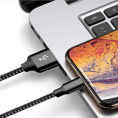cugunu iPhone Charger, 5 Pack 3/3/6/6/10FT MFi Certified USB Lightning Cable Nylon Braided Fast Charging Cord Compatible for iPhone 14/13/12/11/X/Max/8/7/6/5/SE/Plus/iPad - Black Gray