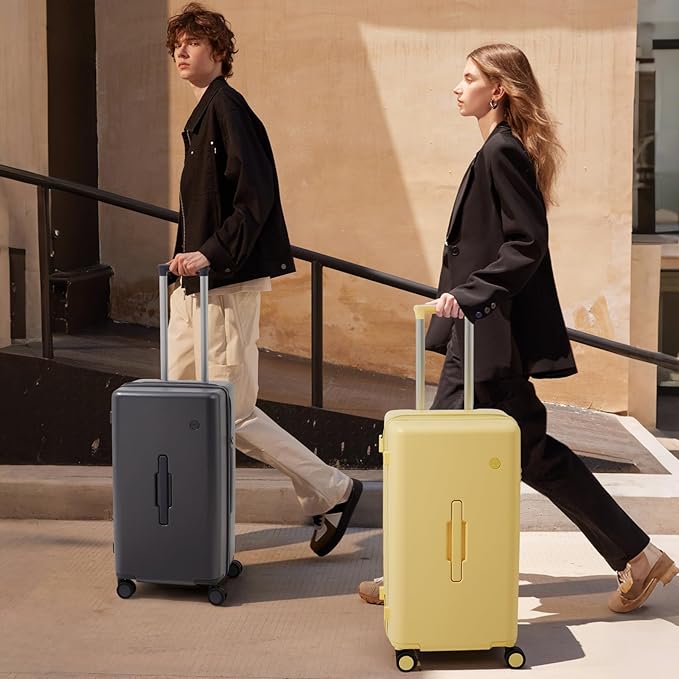 mixi 24'' Plus Trunk Luggage Medium Checked Luggage PC Hard Shell Rolling Travel Suitcases with Spinner Wheels & TSA Lock, Lark Yellow