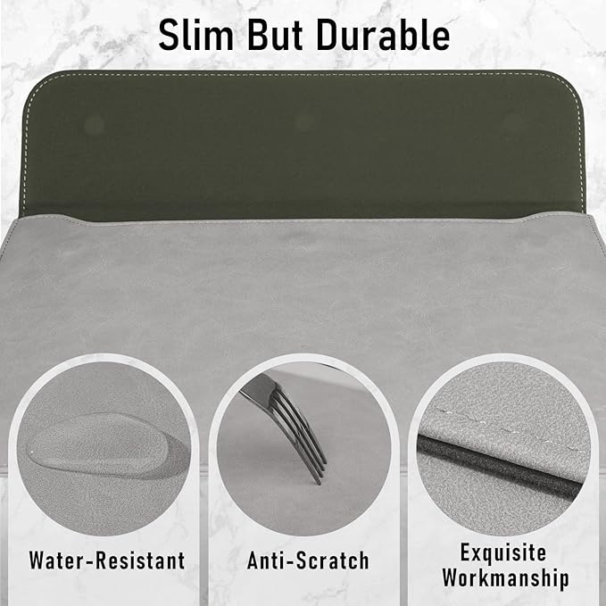Allinside 13 Inch Laptop Sleeve Case for MacBook Air 13 2018-2025/MacBook Pro 13 2016-2022/Macbook Pro 14 2021-2024, Waterproof Matte PU Leather Horizontal Envelope Protective Case Cover, Gray