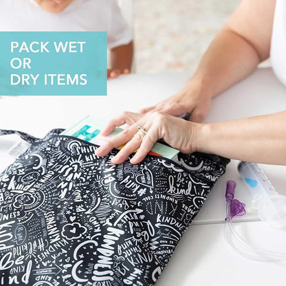 Bumkins Waterproof Wet Dry Bag for Baby, Travel, Swim Suit, Cloth Diapers, Pump Parts, Pool, Beach, Gym Clothes, Toiletry, Hook to Stroller, Daycare, Zipper Reusable Wetdry Packing Pouch, Be Kind