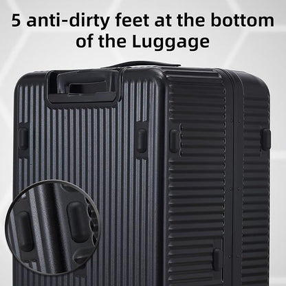 2 pieces 20/29 Aluminum Frame Carry On and Checked Luggage Set with Side Opening, Lightweight Hardshell ABS+PC Trunk Suitcase with TSA Lock, 360° Universal Wheels & Adjustable Handle, Black