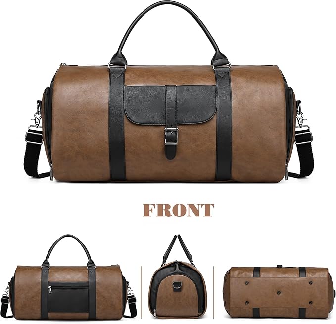 Garment Duffle Bags for Travel with Shoe Compartment 2 in 1 Convertible Carry on Garment Bag for Men Business Foldable Suit Bag for Hanging Clothes, Brown