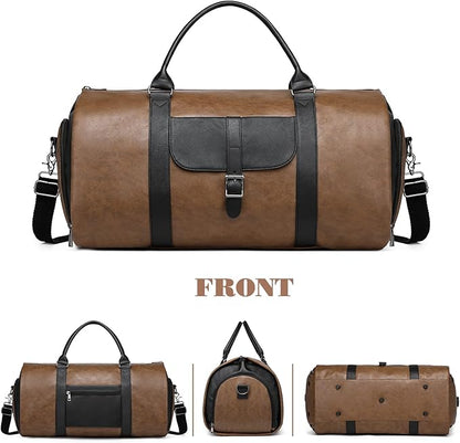 Garment Duffle Bags for Travel with Shoe Compartment 2 in 1 Convertible Carry on Garment Bag for Men Business Foldable Suit Bag for Hanging Clothes, Brown