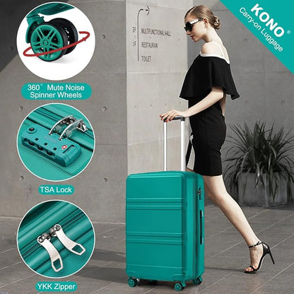 Kono 4 Piece Luggage Sets Expandable(only 28") with Spinner Wheels TSA Lock Lightweight PC+ABS Hardside Travel Rolling Suitcases 20in 24in 28in Carry on and 12in Mini Cosmetic Case Turquoise