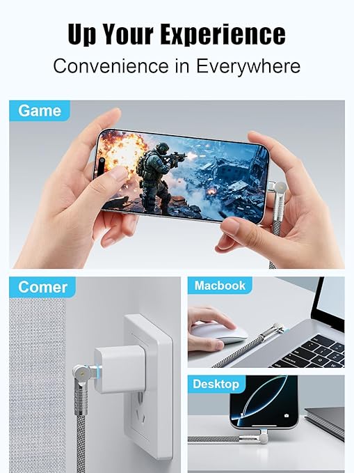 60W USB C to USB C Cable 10FT,180°Rotation Long USB C Cable Fast Charging, Nylon Braided Type C Charger Cord for iPhone 17/16/15,MacBook,iPad,Samsung ﻿
