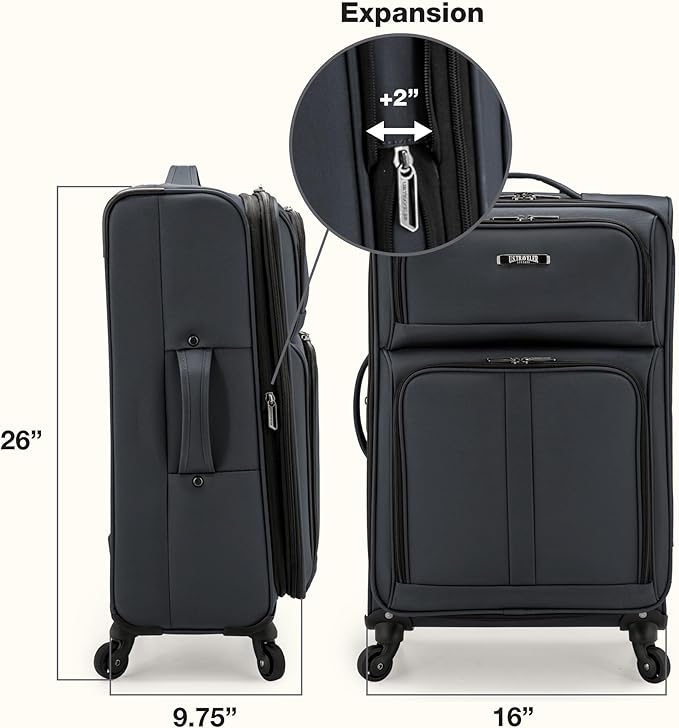 U.S. Traveler Anzio Softside Expandable Spinner Luggage, Dark Grey, Checked-Medium 26-Inch