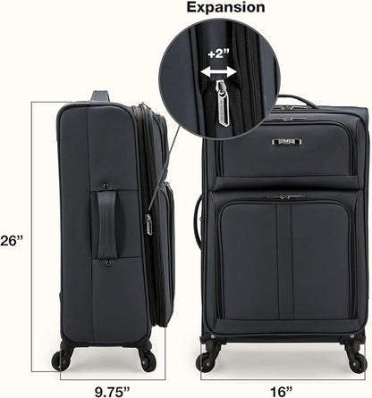 U.S. Traveler Anzio Softside Expandable Spinner Luggage, Dark Grey, Checked-Medium 26-Inch