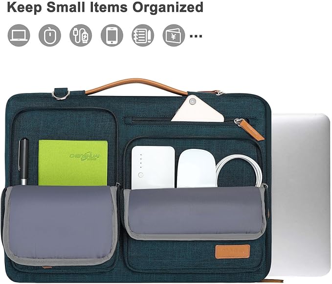 MOSISO 360 Protective Laptop Shoulder Bag,14 inch Computer Bag Compatible with HP Lenovo Dell ASUS Acer, HP, Dell Latitude, Lenovo,Side Open Messenger Bag with 4 Zipper Pockets&Handle, Teal Green