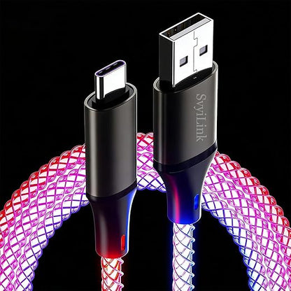 USB Cable PD Fast Charger Lighted Up (USB A to C RGB),Mobile Phone Data Cable, Charging Cable, Supports Data Transfer, 39-inch, high-Transparency Pure Copper Braided Cable Body.