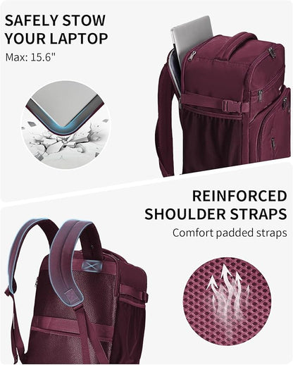 ECOHUB Travel Backpack for Women, 18x14x8 Spirit Airlines Personal Item Bag with Clear Toiletry Bag, Laptop Carry on Backpack with USB Port, Airline Approved Under Seat 14 Pockets 30L, Red
