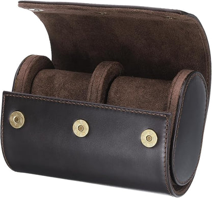 HARFINGTON Watch Roll Travel Case 2 Slot Portable Leather Watch Case for Men and Women, Watches Storage Organizer with Removable Pillows for Traveling, Display, Home Storage, Light Brown