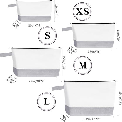 10 Pieces Cotton Canvas Makeup Bag with Bottom and Strap, Multi-Purpose Cosmetic Bag with Zipper Travel Toiletry Pouch, Blank DIY Craft Bag (White&Grey, M)